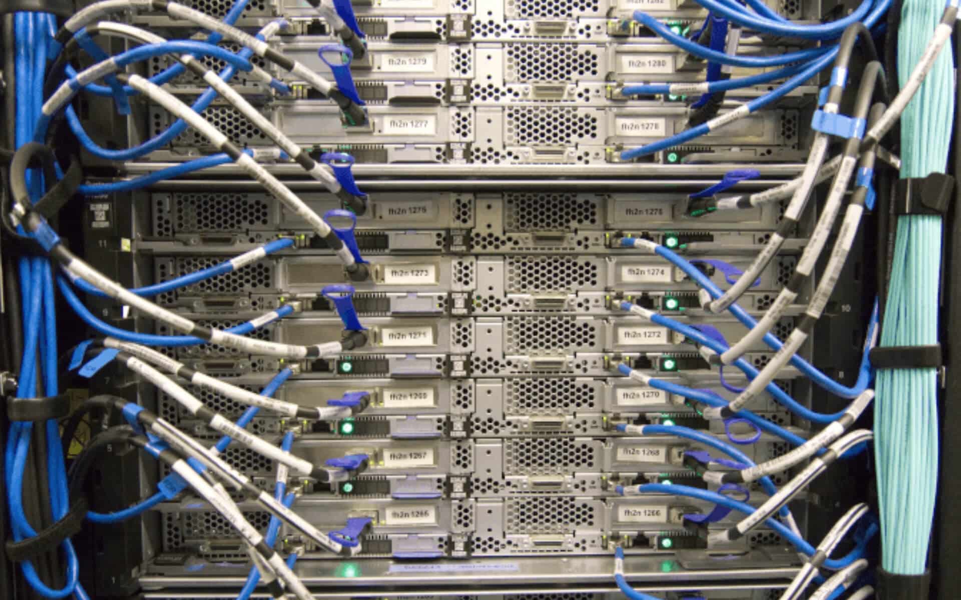 A network switch with ethernet cables